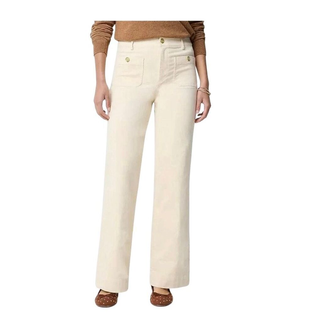 J Crew Lizzie Pant, Size 31/12. Wide Leg, Cream Cords with Patch Pockets. Prep r